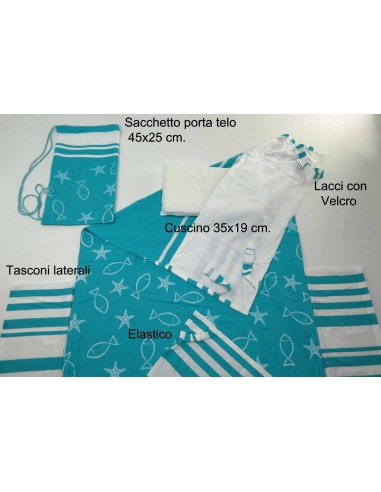Toalla de mar FOUTA para COT 75x195 cm. Con pillow MARINE