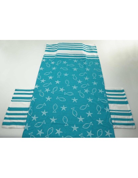 FOUTA serviette de mer pour COT 75x195 cm. Avec oreiller MARINE