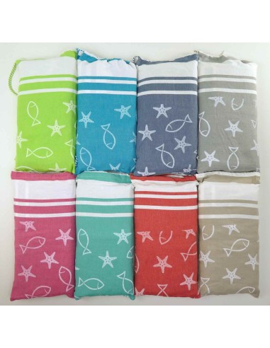 FOUTA serviette de mer pour COT 75x195 cm. Avec oreiller MARINE