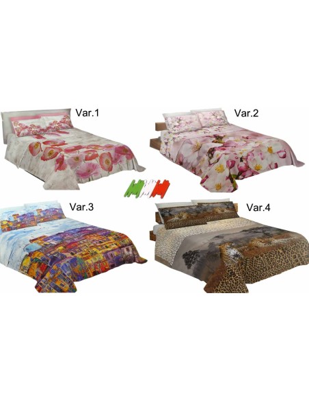 Lit double draps couvre-lits avec taie d’oreiller impression numérique NATURA