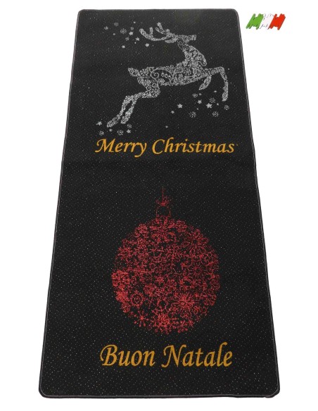 Weihnachtsteppich beharzt umrandet MERRY CHRISTMAS E BUON NATALE