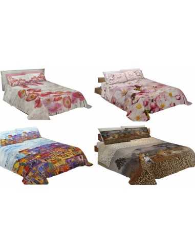 Lit double draps couvre-lits avec taie d’oreiller impression numérique NATURA