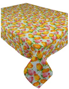 Mantel cuadrado rectangular impreso tulipanes de algodón