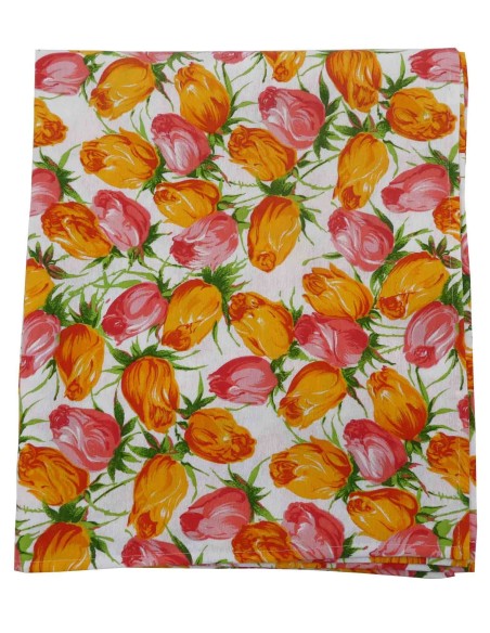 Mantel cuadrado rectangular impreso tulipanes de algodón