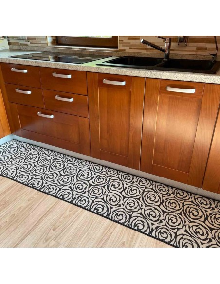 Rose bianche 3D Zebrato 3D alfombra de cocina ancho 50 cm.