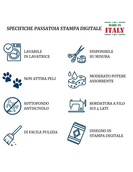 Tappeto cucina multiuso passatoia antiscivolo largo 50 cm. PATCHWORK CUORE