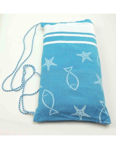 FOUTA serviette de mer pour COT 75x195 cm. Avec oreiller MARINE