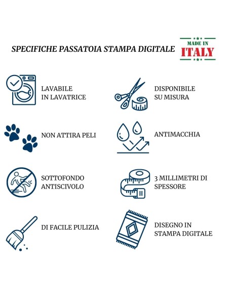 Tappeto multiuso passatoia antiscivolo largo 50 cm. BLOOMY taglio a vivo