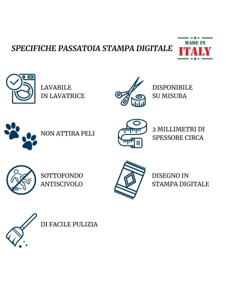 Tappeto multiuso passatoia antiscivolo largo 50 cm. MELE taglio a vivo