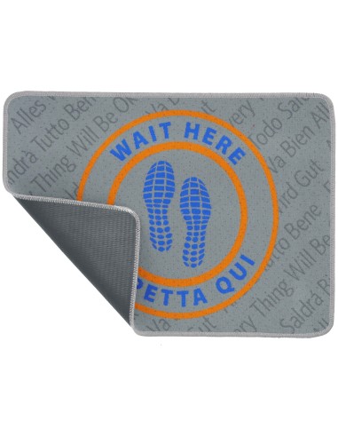 Alfombra de entrada de felpudo 50X68 cm. ESPERA AQUÍ NARANJA