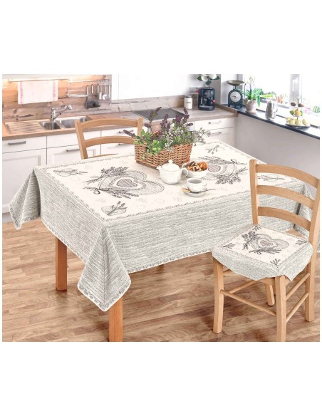 Housse de table en nappe chenille placée CUORI LAVANDA