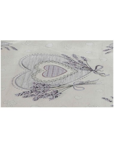 Housse de table en nappe chenille placée CUORI LAVANDA