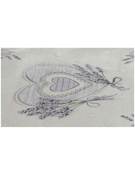Housse de table en nappe chenille placée CUORI LAVANDA