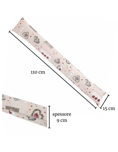 Paraspiffero lungo 110 cm. imbottito e sfoderabile SHABBY CUORE