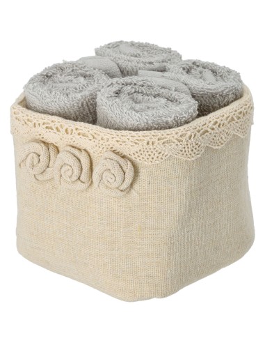 Badezimmer-Lavette mit Stoffkorb-Set 4 Stück. Rosen