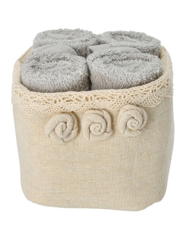 Badezimmer-Lavette mit Stoffkorb-Set 4 Stück. Rosen