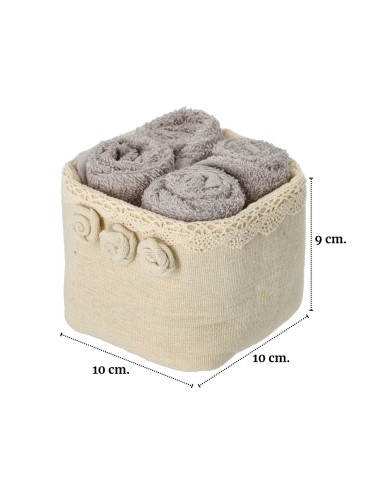 Badezimmer-Lavette mit Stoffkorb-Set 4 Stück. Rosen