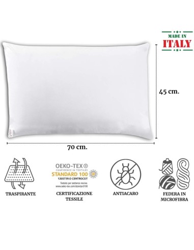 Cuscino Guanciale Start 50 in Fibra, 50 x 80, Bianco