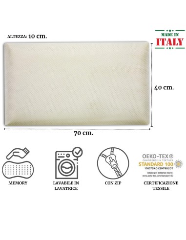 Cuscino Memory Lavabile Saponetta, 100% Viscolattice, con federa in tessuto bielastico con cerniera