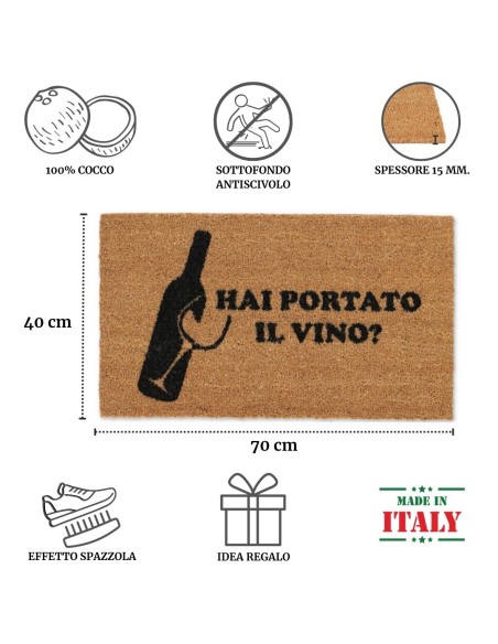 Zerbino Rettangolare in cocco cm. 40X70 ALLEGRO VINO NEW naturale