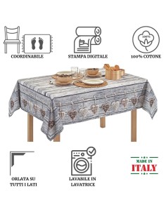 Mantel de algodón cuadrado e impresión digital rectangular CUORI APPESI 2