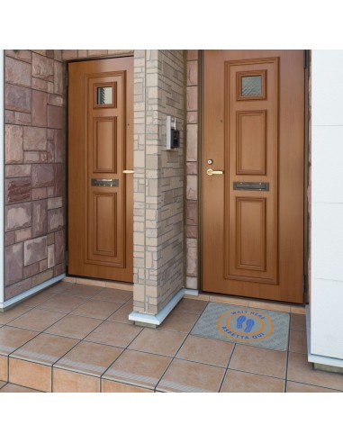 Alfombra de entrada de felpudo 50X68 cm. ESPERA AQUÍ NARANJA