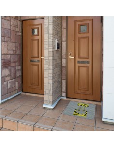 Alfombra de entrada de felpudos 62x57 cm. ESPERA AQUÍ AMARILLO 2