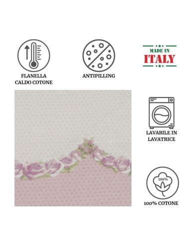 Completo lenzuola flanella cotone ROSE POIS