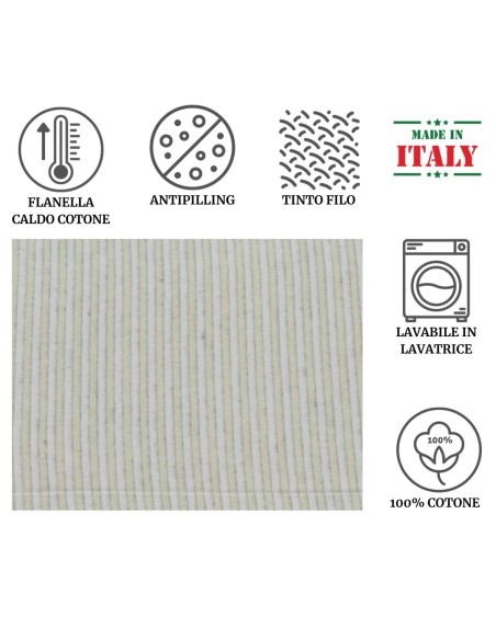 Completo letto matrimoniale flanella cotone RIGHE TINTO FILO