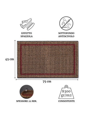 Fußmatte aus Kokosnuss und Gummi 45x75 cm. BÜRSTEN