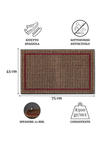 Zerbino in cocco e gomma 45x75 cm. BRUSH