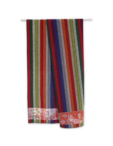 Grande serviette de plage en coton éponge RAYURES MULTICOLORES 100x170 cm.