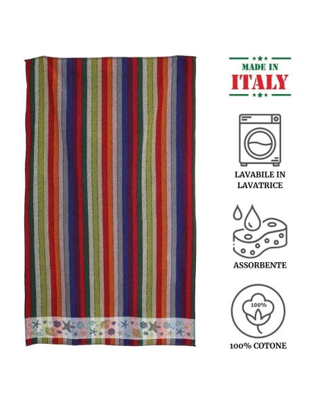 Grande serviette de plage en coton éponge RAYURES MULTICOLORES 100x170 cm.