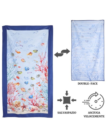 Serviette de plage en microfibre 90x170 cm. DOUBLE AQUARIUM