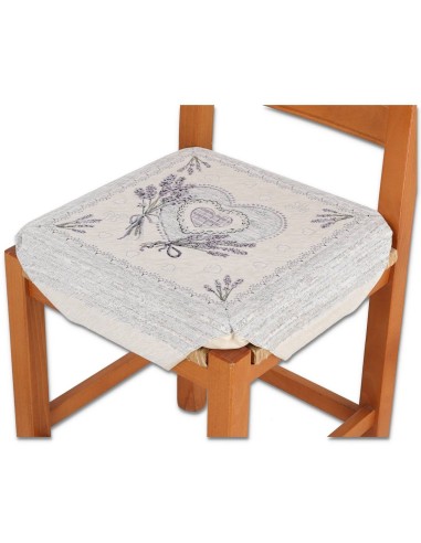 Coussin housse de chaise rembourrée avec rabats COEURS LAVANDE