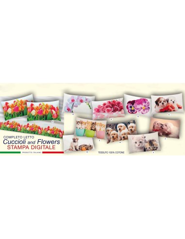 Cuccioli e Flowers completo letto varie misure.
