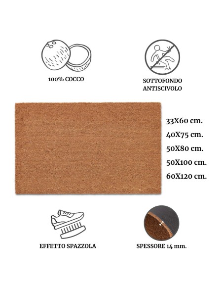 Joli tapis d’entrée en noix de coco 40X70 cm. FLOK