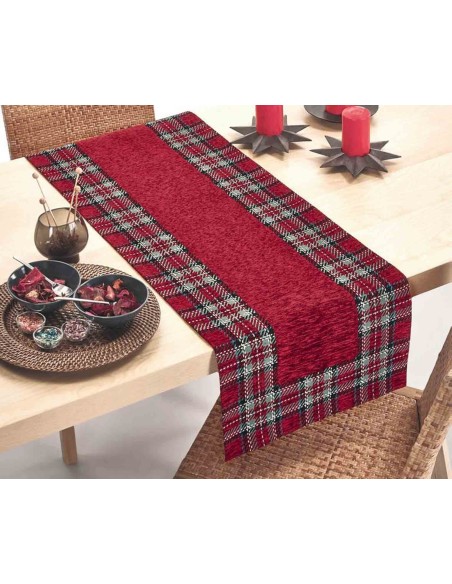 Centrotavola, runner, tovaglia copritavolo jacquard piazzato in ciniglia TARTAN