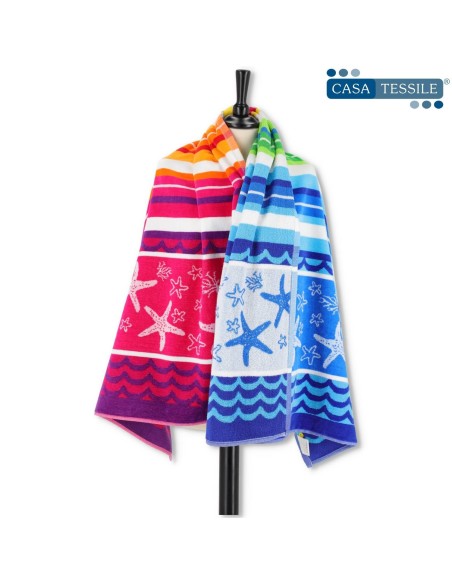 Serviette de plage en coton jacquard 90X165 cm. ÉTOILE DE MER