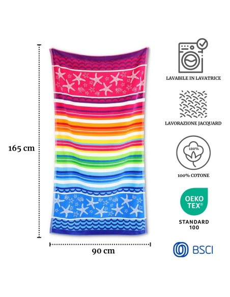 Serviette de plage en coton jacquard 90X165 cm. ÉTOILE DE MER