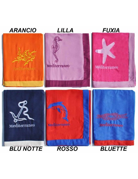 Mediterraneo Telo mare tinta unita ricamato 90x170 cm